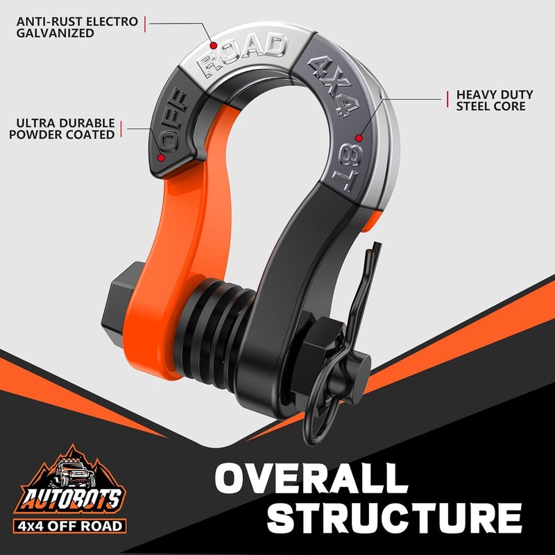 AUTOBOTS Tigertooth Split D Ring Shackles 45,000lb Break Strength, 3/4”Shackle D Rings Heavy Duty with 7/8 Pin for Tow Strap Winch Offroad Vehicle Recovery Accessories Orange - Image 4